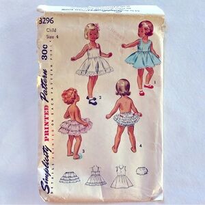 1950 Simplicity 3296 Cut Sewing Pattern Panties Slip Petticoat Size 4